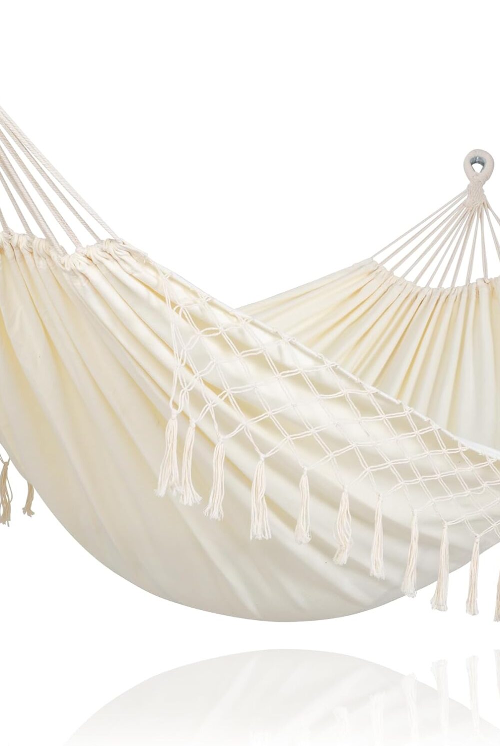 SUNCREAT Portable Camping Hammock for Outside, Heavy Duty 2 Person Hammock Bed for Tree, Beige with Tassels