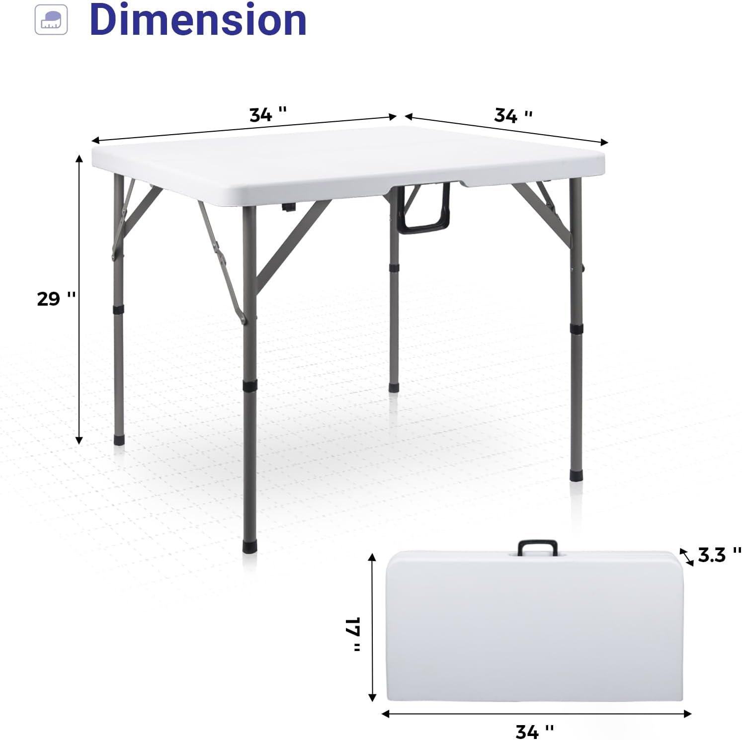 34" Square Folding Card Table,Fold-in-Half Utility Portable Table,White - Image 3