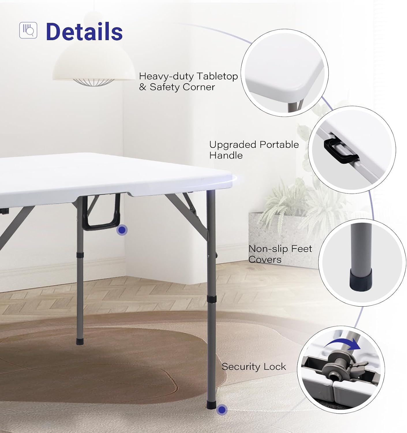 34" Square Folding Card Table,Fold-in-Half Utility Portable Table,White - Image 4