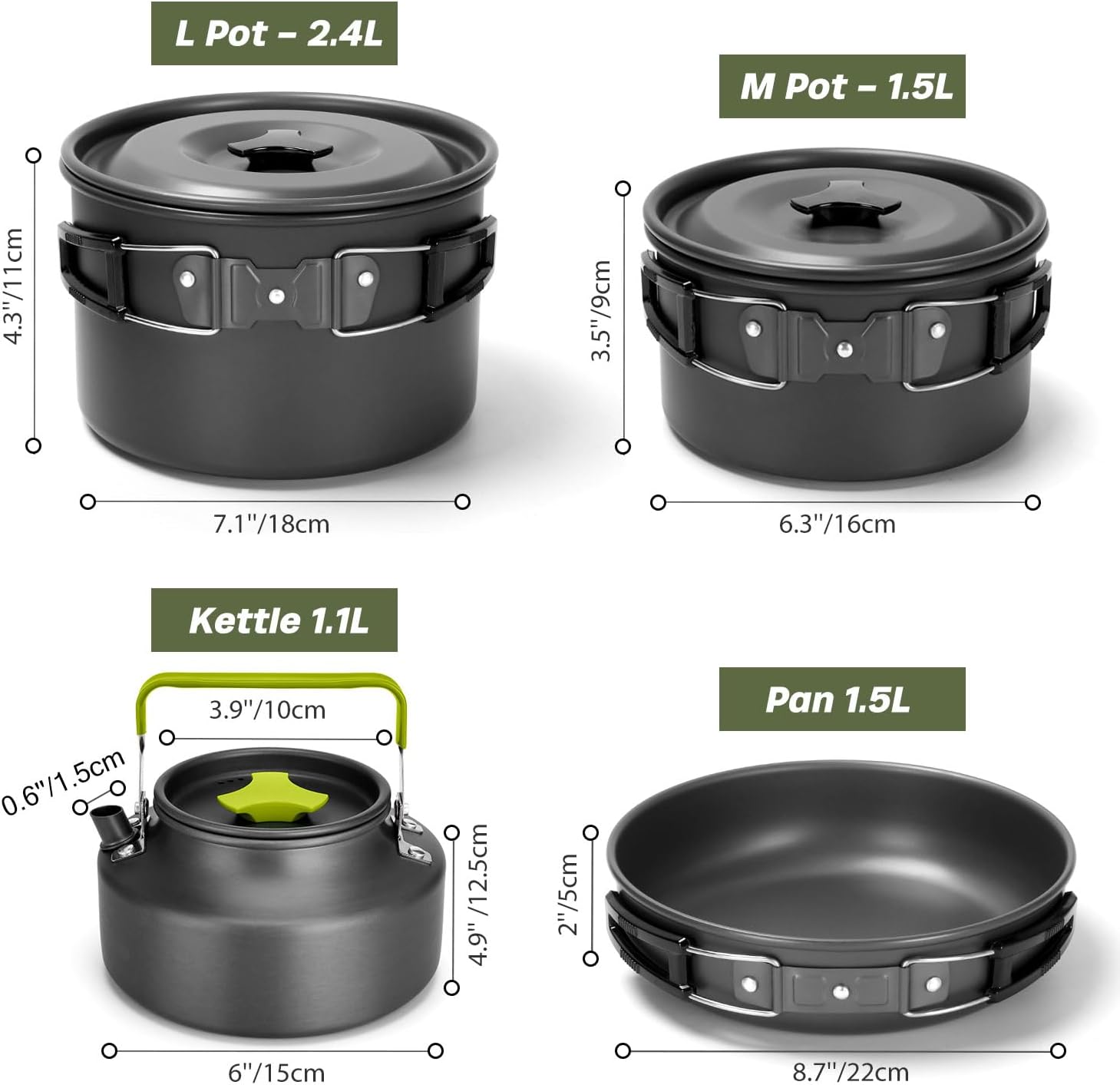 Odoland 29pcs Camping Cookware Mess Kit, Non-Stick Lightweight Pots Pan Kettle, Collapsible Water Container and Bucket, Stainless Steel Cups Plates Forks Knives Spoons for Outdoor Backpacking Picnic - Image 3