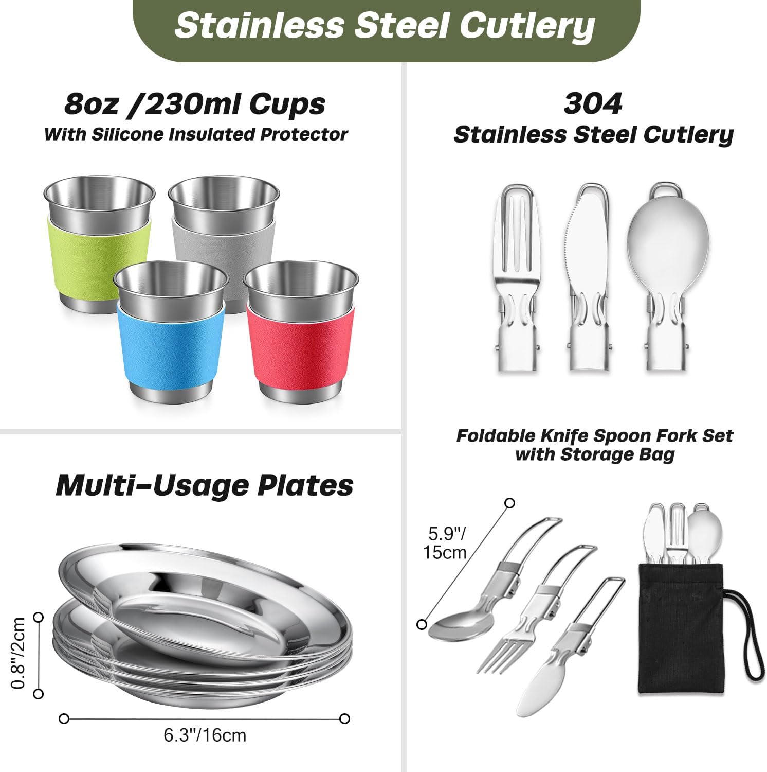 Odoland 29pcs Camping Cookware Mess Kit, Non-Stick Lightweight Pots Pan Kettle, Collapsible Water Container and Bucket, Stainless Steel Cups Plates Forks Knives Spoons for Outdoor Backpacking Picnic - Image 4