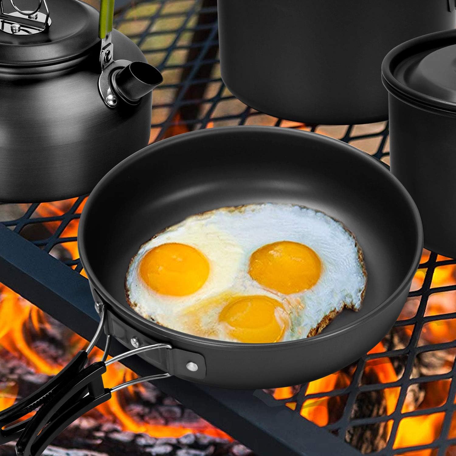Odoland 29pcs Camping Cookware Mess Kit, Non-Stick Lightweight Pots Pan Kettle, Collapsible Water Container and Bucket, Stainless Steel Cups Plates Forks Knives Spoons for Outdoor Backpacking Picnic - Image 9