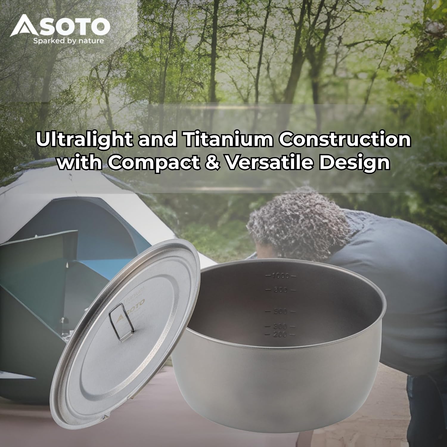 SOTO Titanium Backpacking Pot with Handle Lifter & Carry Pouch, 1100mL - Image 3
