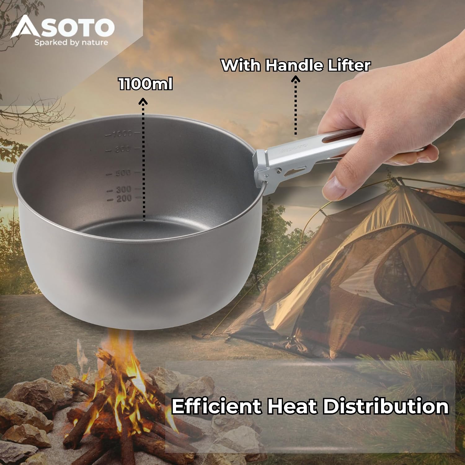 SOTO Titanium Backpacking Pot with Handle Lifter & Carry Pouch, 1100mL - Image 5
