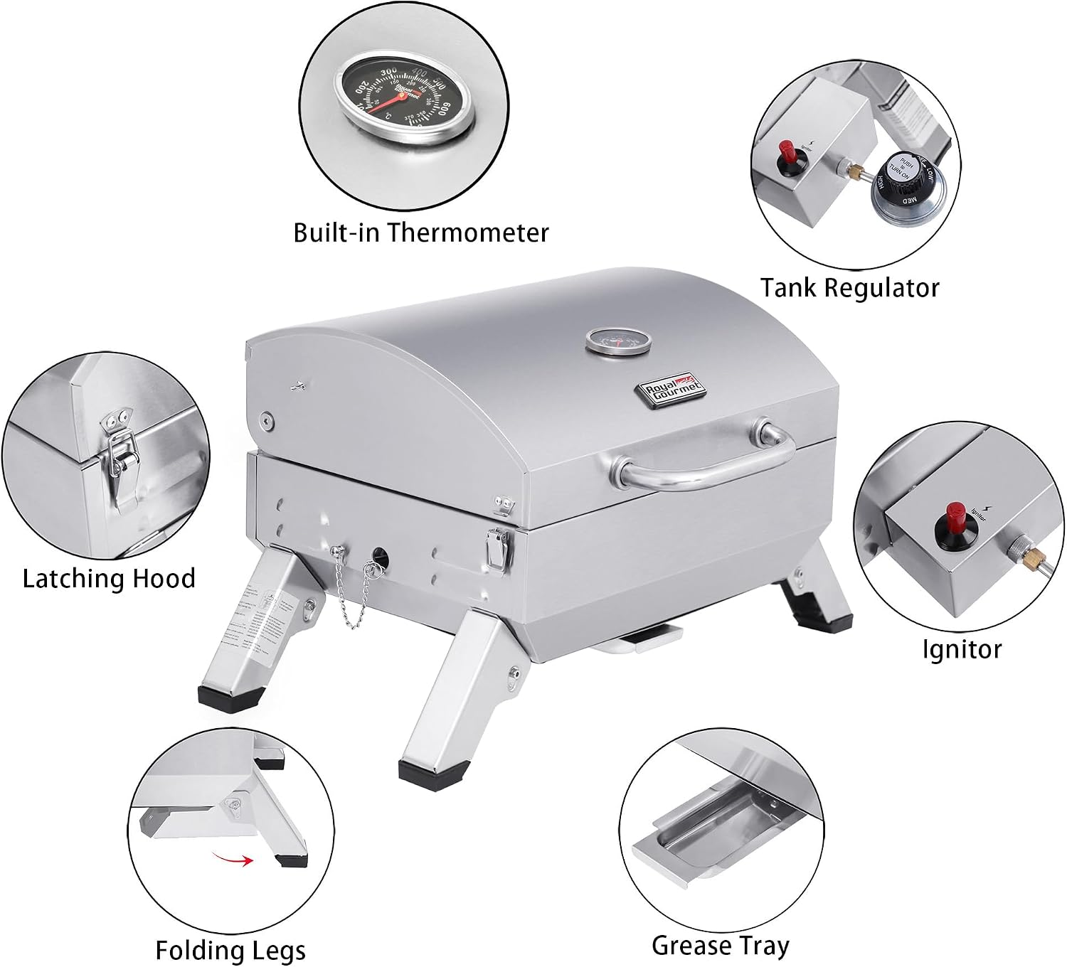 Royal Gourmet GT1001 Stainless Steel Portable Grill with Folding Legs - Image 8