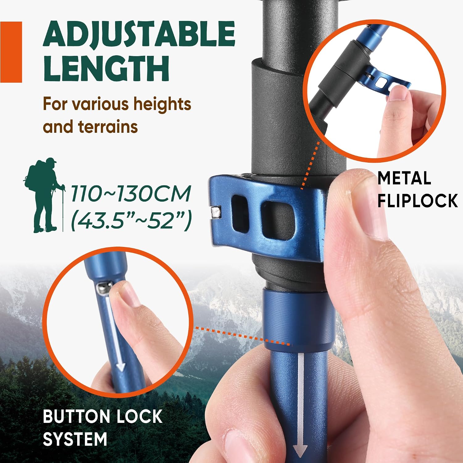 Trekology Trek-Z Cork Grip Collapsible Lightweight Hiking Trekking Poles - Image 3