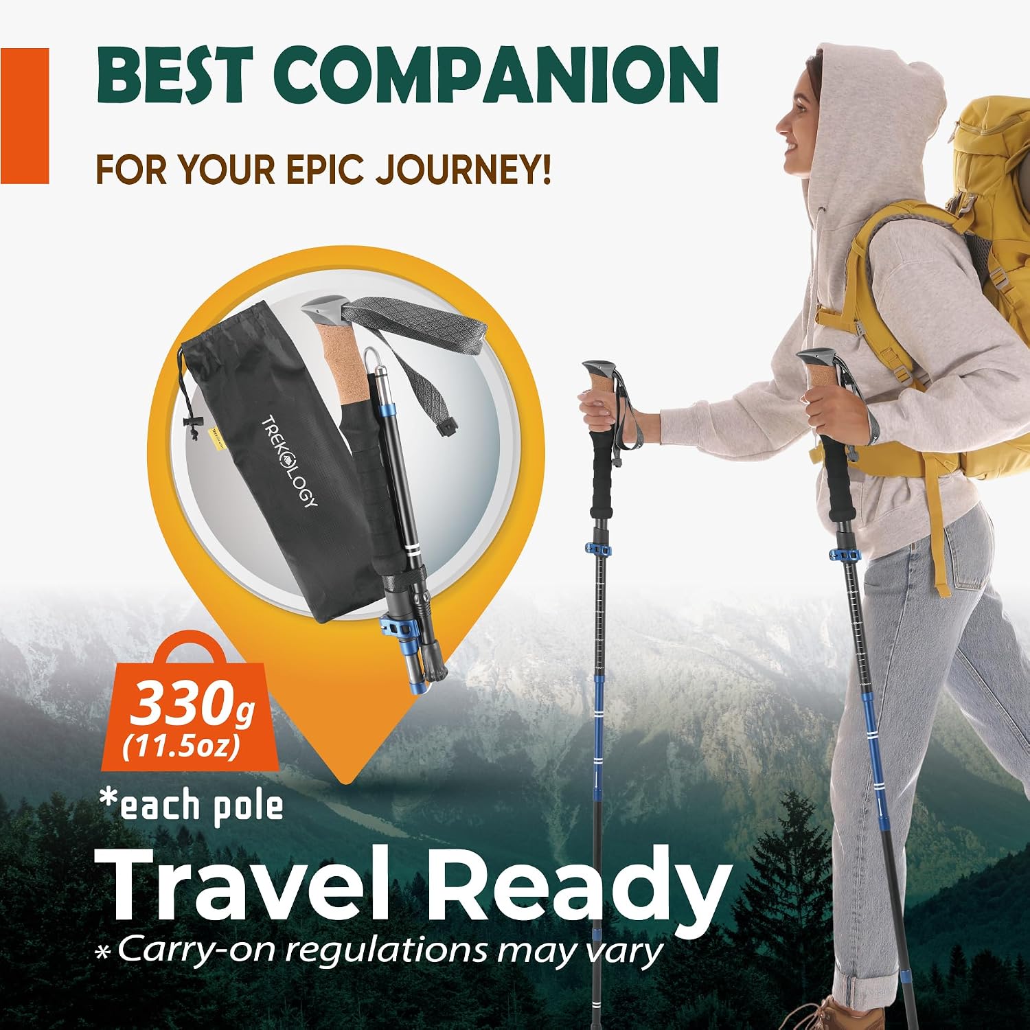 Trekology Trek-Z Cork Grip Collapsible Lightweight Hiking Trekking Poles - Image 6